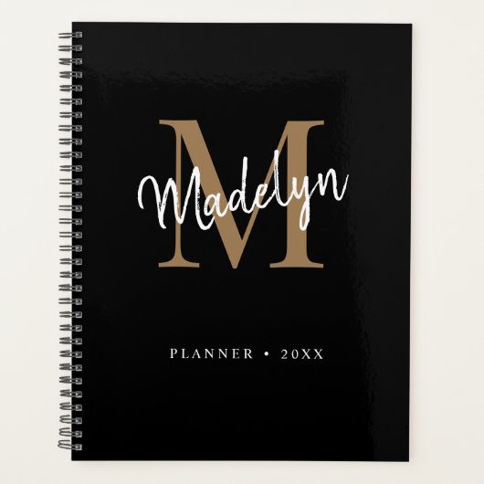 Naam modern zwart-wit-monogram planner (Voorkant)