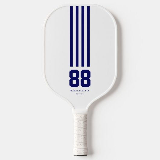 Naam moderne Pickleball Nummer Navy Blue Stripes Pickleball Paddle (Voorkant)