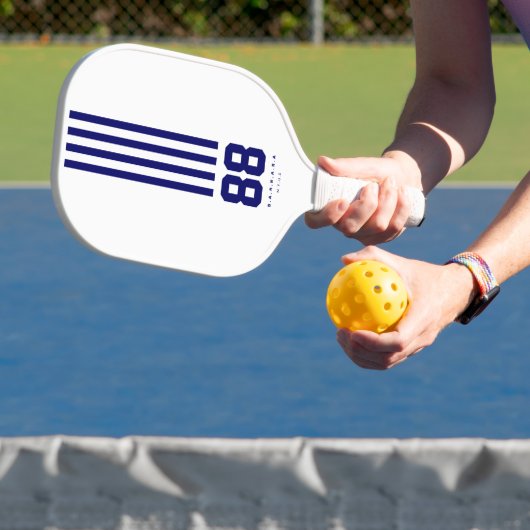 Naam moderne Pickleball Nummer Navy Blue Stripes Pickleball Paddle (Insitu)
