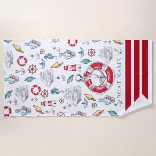Naam moderne Waterverf nautische boot Strandlaken (Voorkant)