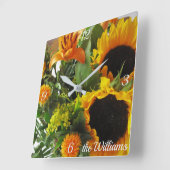 Naam, Moderne Zonnebloemen Print Vierkante Klok (Hoek)
