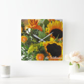 Naam, Moderne Zonnebloemen Print Vierkante Klok (Huis)