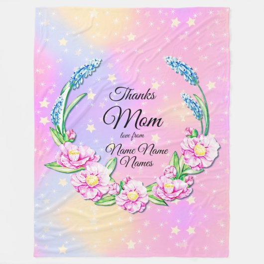 Naam Moederdag roze pastbloemen sterren wijzigen Fleece Deken (Voorkant)