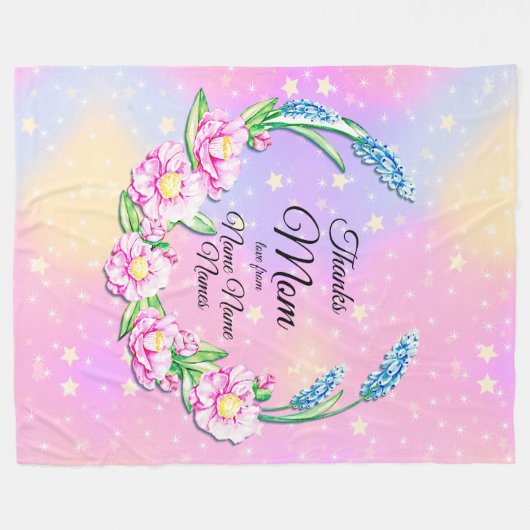 Naam Moederdag roze pastbloemen sterren wijzigen Fleece Deken (Voorkant (Horizontaal))