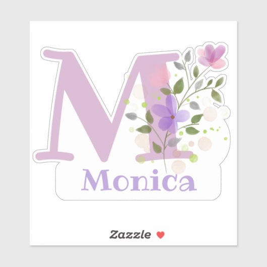 Naam Monica plus Initiaal met Floral Design Sticker (Vel)