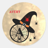 Naam Monogram A Halloween Sky Witch Spiders Ronde Sticker (Voorkant)