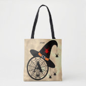 Naam Monogram A Halloween Sky Witch Spiders Tote Bag (Voorkant)