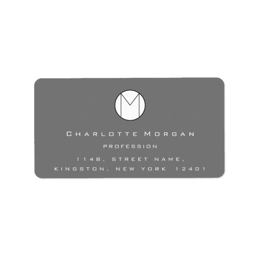 Naam monogram adres minimumaantal grijze RSVP Logo Etiket (Voorkant)