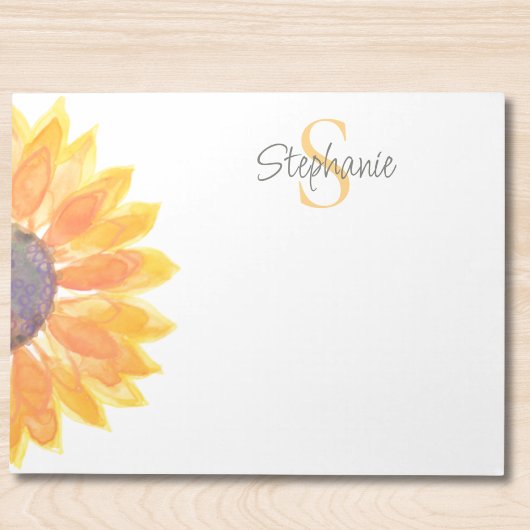 Naam Monogram Aquarel Zonnebloem Notitieblok