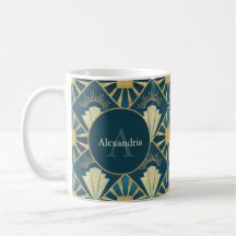 Naam & Monogram Art Deco Teal & Goud