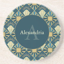 Naam & Monogram Art Deco Teal & Goud