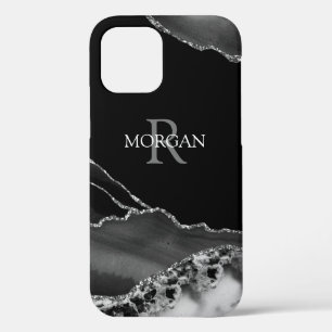 Naam & Monogram, B/W Agate, Witte & Grijze Tekst Case-Mate iPhone Case