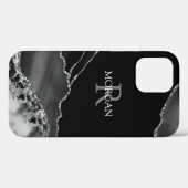 Naam & Monogram, B/W Agate, Witte & Grijze Tekst Case-Mate iPhone Case (Achterkant (horizontaal))