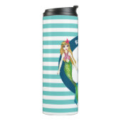 Naam Monogram Beauful Mermaid Turquoise Stripes Thermosbeker (Gedraaid links)