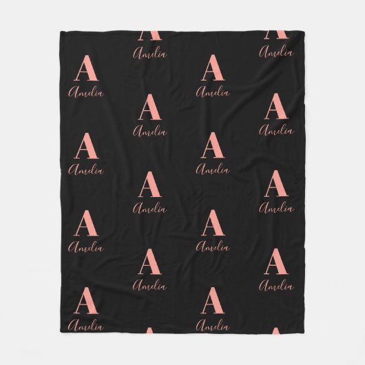 Naam Monogram Black Roos Gold Fleece Deken (Voorkant)