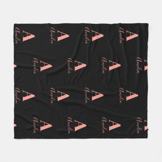 Naam Monogram Black Roos Gold Fleece Deken (Voorkant (Horizontaal))