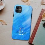 Naam Monogram Blauw Case-Mate iPhone Case<br><div class="desc">Deze stijlvolle iPhone-draagtas is voorzien van een waterverf wasontwerp in tinten blauw. Eenvoudig aan te passen met jouw naam en monogram. Met de optie Verdere wijzigingen aanpassen kunt u de tekstgrootte,  stijl of kleur desgewenst wijzigen.</div>