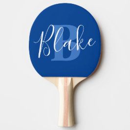 Naam monogram blauw teamwork, aangepast tafeltennisbatje