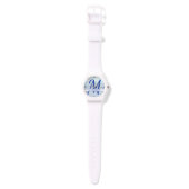 Naam | Monogram blauwe Waterverf Horloge (Bandje)