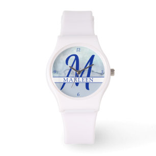 Naam   Monogram blauwe Waterverf Horloge