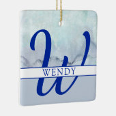 Naam | Monogram blauwe Waterverf Keramisch Ornament (Rechts)