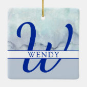 Naam | Monogram blauwe Waterverf Keramisch Ornament (Achterkant)