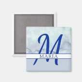 Naam | Monogram blauwe Waterverf Magneet (Voorkant / Achterkant)