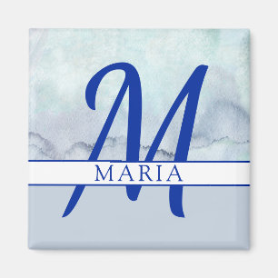 Naam Monogram blauwe Waterverf Magneet
