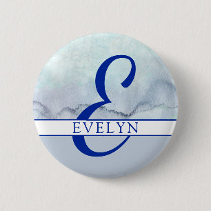 Naam   Monogram blauwe Waterverf Ronde Button 5,7 Cm