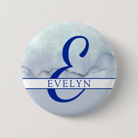 Naam | Monogram blauwe Waterverf Ronde Button 5,7 Cm (Voorkant)