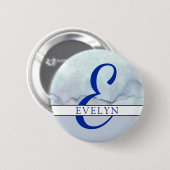 Naam | Monogram blauwe Waterverf Ronde Button 5,7 Cm (Voorkant /achterkant)