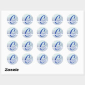 Naam | Monogram blauwe Waterverf Ronde Sticker (Vel)