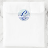 Naam | Monogram blauwe Waterverf Ronde Sticker (Tas)