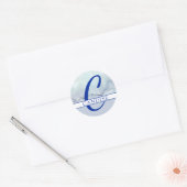 Naam | Monogram blauwe Waterverf Ronde Sticker (Envelop)