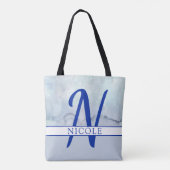 Naam/Monogram blauwe Waterverf Tote Bag (Achterkant)