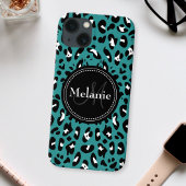 Naam Monogram Blauwgroen Zwart Witte Leopard Patro Case-Mate iPhone Case