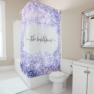 Naam Monogram Blue Bridal Glitter Paars Wedding Douchegordijn