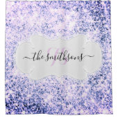 Naam Monogram Blue Bridal Glitter Paars Wedding Douchegordijn (Voorkant)