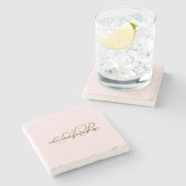 Naam Monogram blush roze goud zwart elegant Stenen Onderzetter (Zijkant)