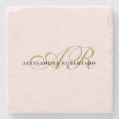 Naam Monogram blush roze goud zwart elegant Stenen Onderzetter (Voorkant)