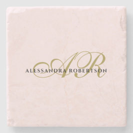 Naam Monogram blush roze goud zwart elegant Stenen Onderzetter
