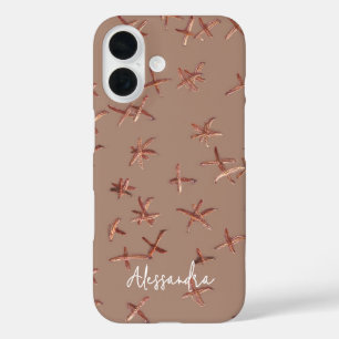 Naam Monogram Boho Minimalist Bruin Roze Goud Chic iPhone 16 Hoesje