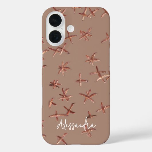 Naam Monogram Boho Minimalist Bruin Roze Goud Chic Case-Mate iPhone Case (Achterkant)