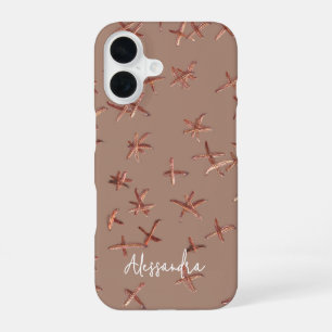 Naam Monogram Boho Minimalistisch Bruin Roze Goud iPhone 16 Hoesje