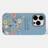 Naam Monogram Botanische Wildbloem Dusty Blue Case-Mate iPhone Case (Achterkant (horizontaal))
