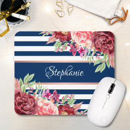 Naam monogram Bourgogne Florale marine Muismat