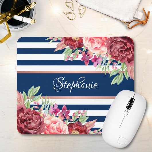 Naam monogram Bourgogne Florale marine Muismat