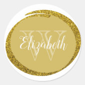 Naam Monogram Calligraphy Gouden Glitter Ring Ronde Sticker (Voorkant)