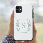 Naam Monogram Case-Mate iPhone Case<br><div class="desc">Deze eenvoudige en elegante telefoonhoes is versierd met een monogram en naam,  omgeven door groene waterverf bladeren. Gemakkelijk aan te passen. Originele Waterverf © Michele Davies.</div>
