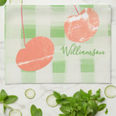 Naam Monogram Check Gingham Pastel Green Cherry Theedoek (Gevouwen)